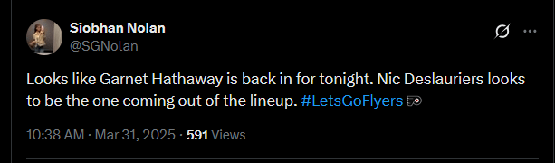 [Nolan] Looks like Garnet Hathaway is back in for tonight. Nic Deslauriers looks to be the one coming out of the lineup.