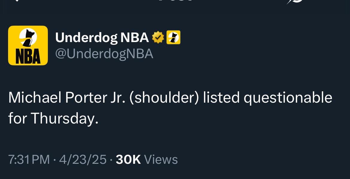 MPJ is QUESTIONABLE for tomorrow