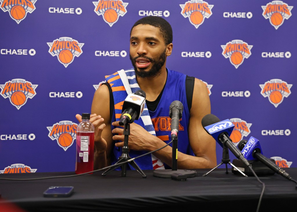 Mikal Bridges (25) when the New York Knicks practiced Thursday, April 17, 2025 at Madison Square Garden Training Center in Greenburgh, NY. 