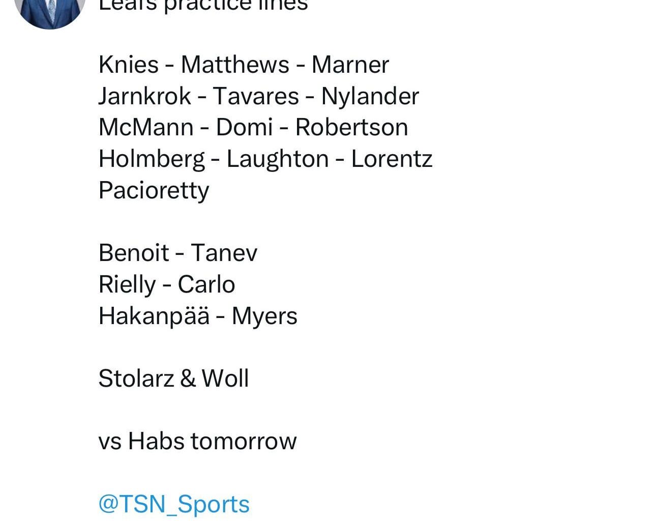 [Masters] Leafs Practice Lines