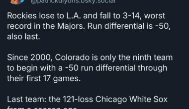 Since 2000, Colorado is only the ninth team to begin with a -50 run differential through their first 17 games.
