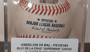 Pumped to land this! Elly De La Cruz "Superman" diving catch game used baseball. This is the actual baseball in that play, Jackson Holliday rocketed the ball straight to the gap where Elly made this incredible play.