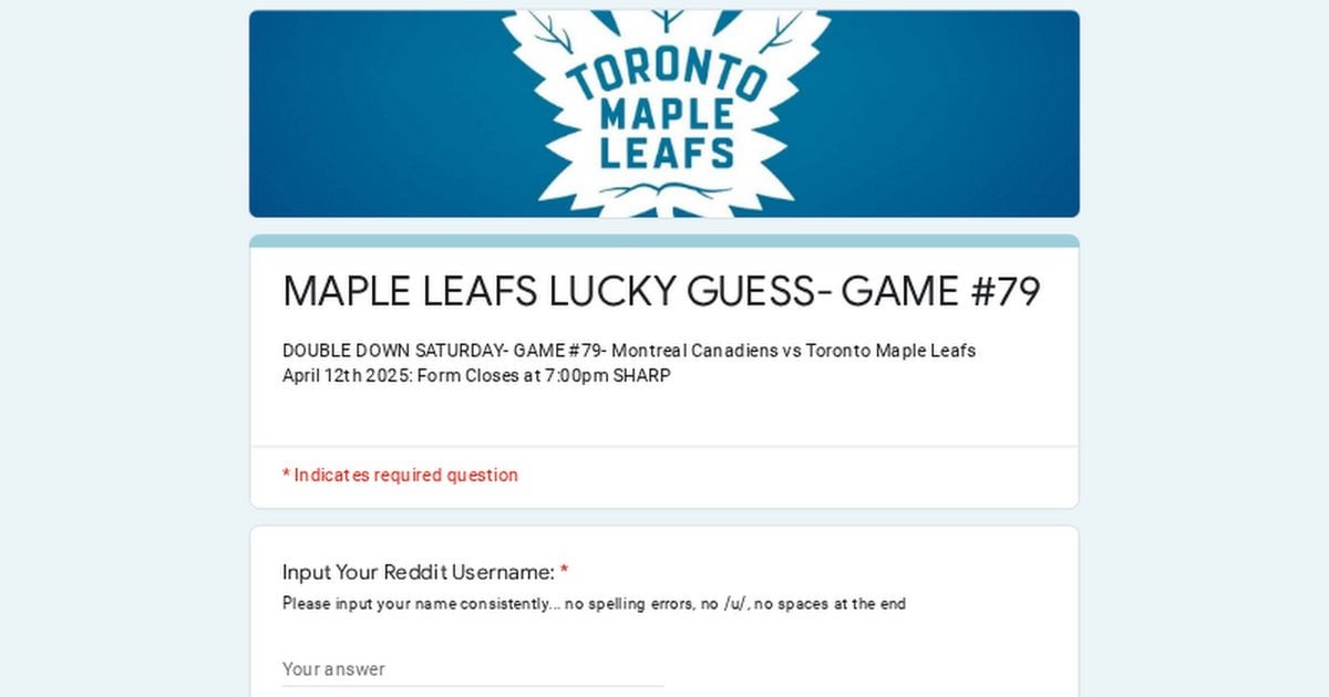 Maple Leaf Lucky Guess- Double Down Saturday- Game #79 vs Montreal