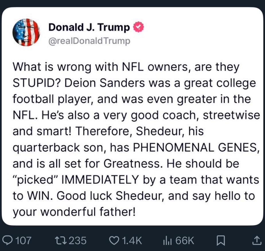 Donald Trump endorses Shedeur Sanders during 2025 NFL Draft drama