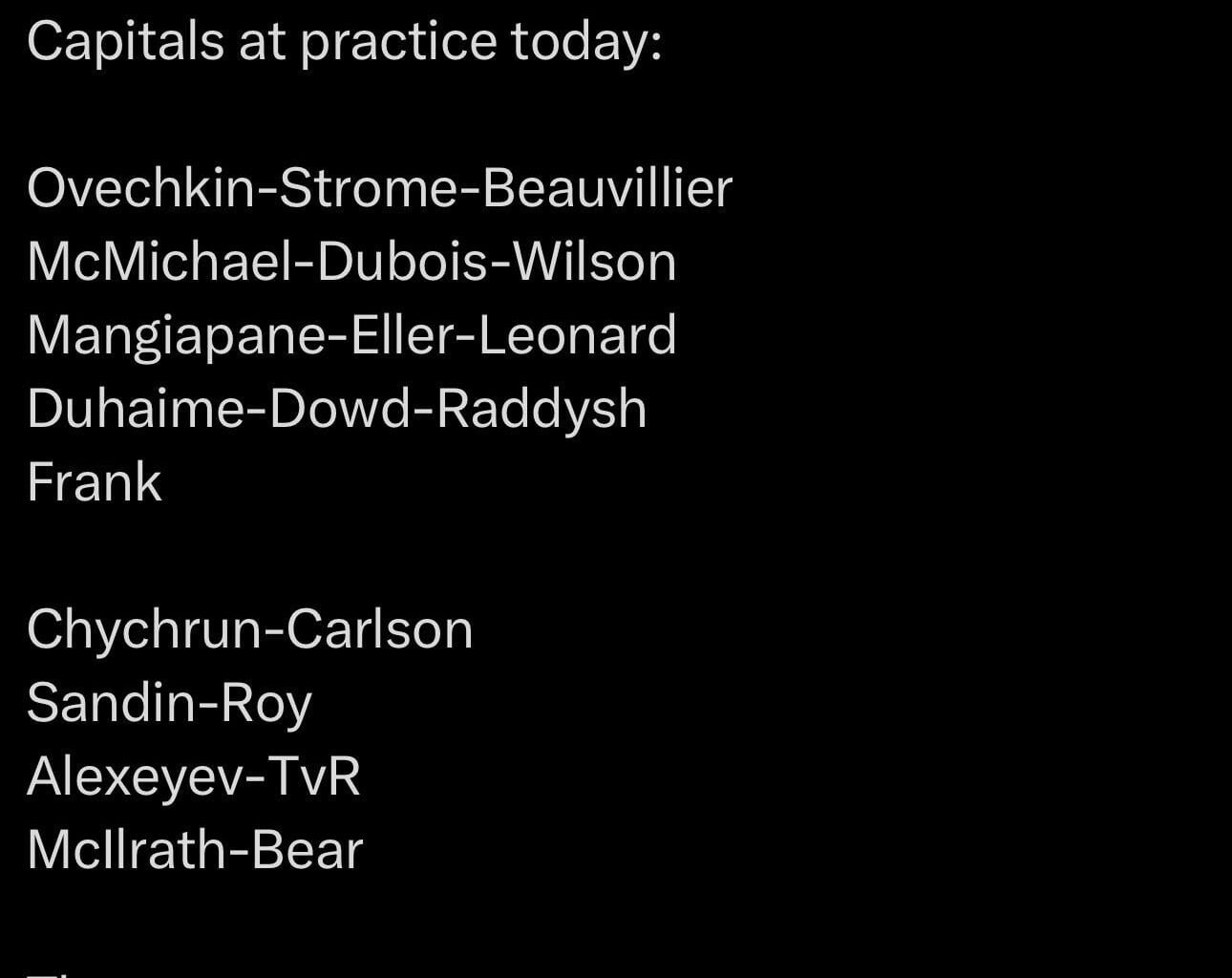 Caps practice lines today