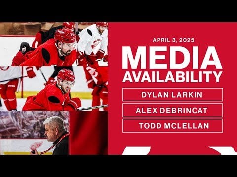 Dylan Larkin, Alex DeBrincat, Todd McLellan Practice Media | April 3, 2025