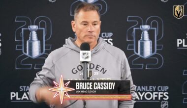[@GoldenKnights] 🎥 Cassidy about T-Mobile Arena: They always feed off it, but it's always loud here, even in the regular season. Obviously, the playoffs is going to be another level, so I think our guys are excited about that... I think it's great here.