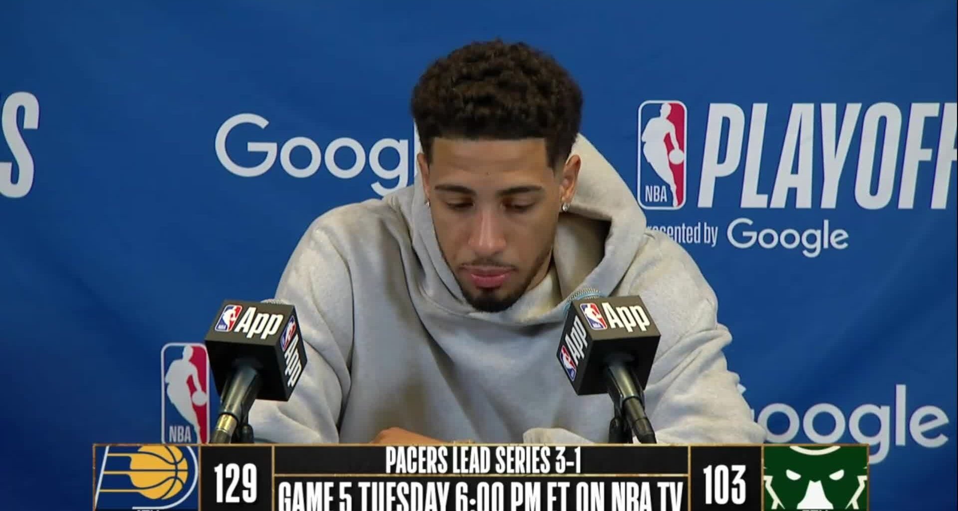 Tyrese Haliburton: "I want to send my thoughts and prayers to Dame. What you see between us is competing, and you hate to see that happen, especially to a guy who's went through a lot and he's giving it his all to come out here and play [...] it's well documented the love I have for that guy"