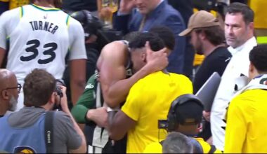 Giannis and Bennedict Mathurin go from hugging to shoving