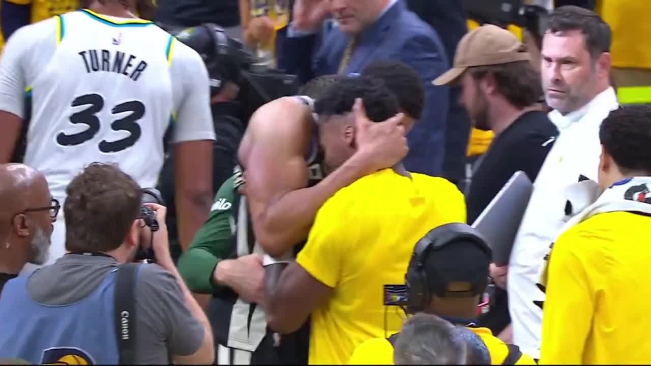 Giannis and Bennedict Mathurin go from hugging to shoving