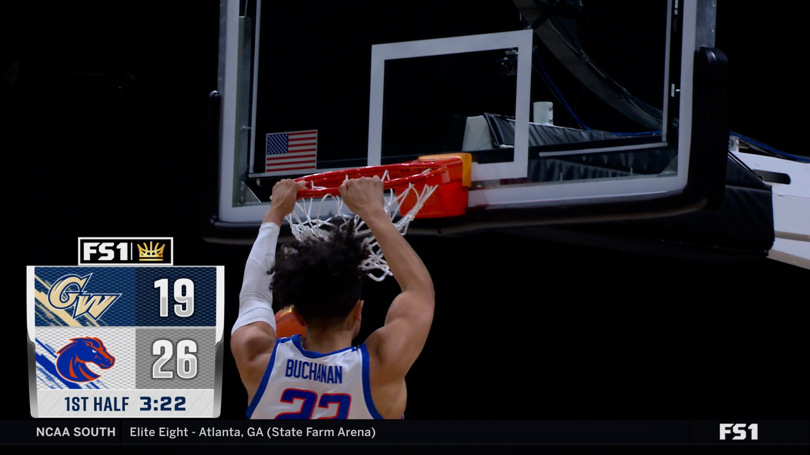Boise State's Javan Buchanan throws down a dunk in the first half vs. George Washington