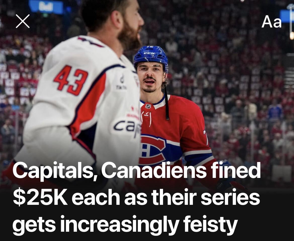 Habs and capitals fined $25,000 after last night‘s game getting “To Feisty”