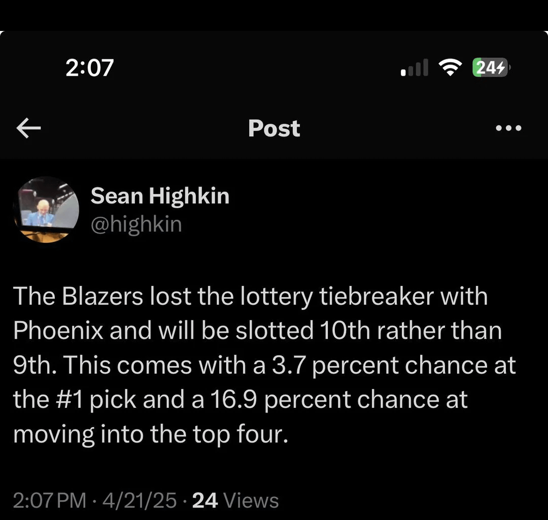Soo we at worst get the ninth pick now ?? Hell ya