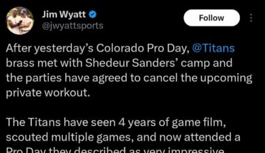 Titans canceled a private workout with Sanders.