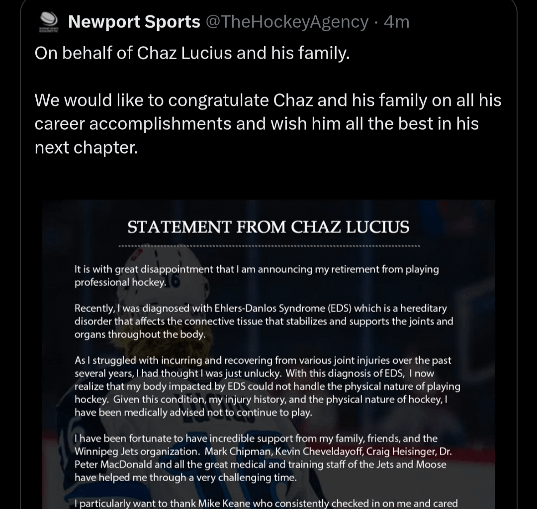 Chaz Lucius to retire from hockey