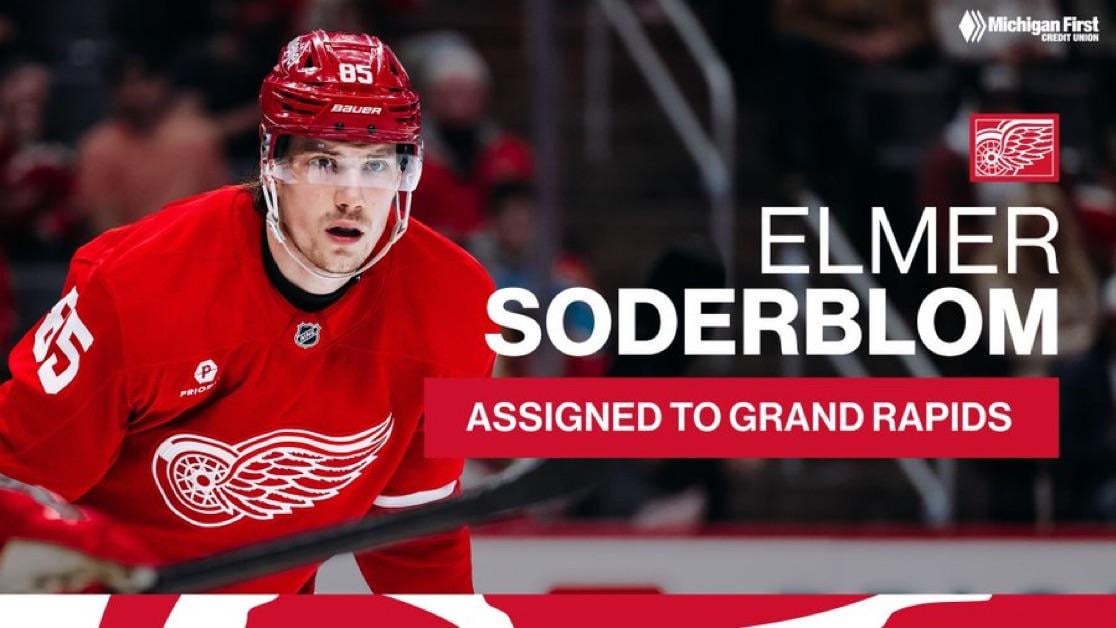 UPDATE: The #RedWings have assigned Elmer Soderblom to the AHL’s Grand Rapids Griffins.