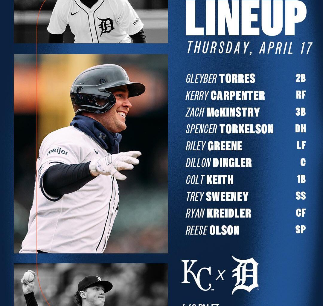 Detroit Tigers’ starting lineup for tonight’s series opener against the Royals!