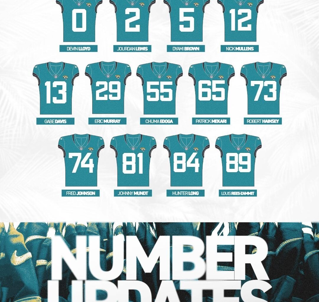 [Mia] Jaguars announce a slew of jersey number assignments and changes.