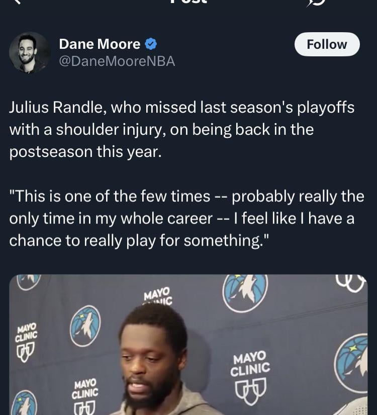 Julius Randle feels this is the first time in his career he has something to play for in the Playoffs