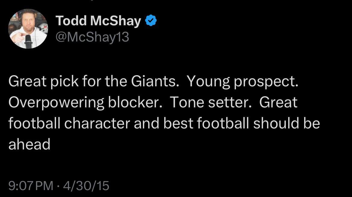 Todd McShay after the Giants drafted Erik Flowers