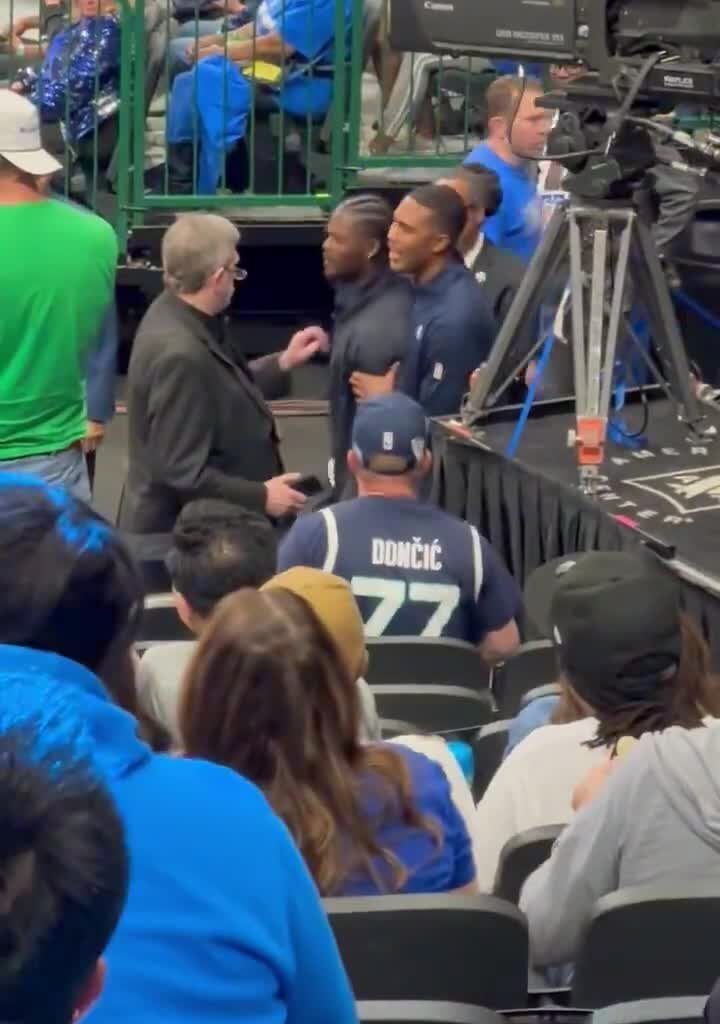 The Fan who yelled "FIRE NICO" right in Nico Harrison's face got confronted by security a few minutes later.