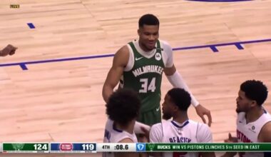 [Highlight] Giannis blocks Beasley to seal the game, hilariously hits him with his own shimmy. Beasley is not amused