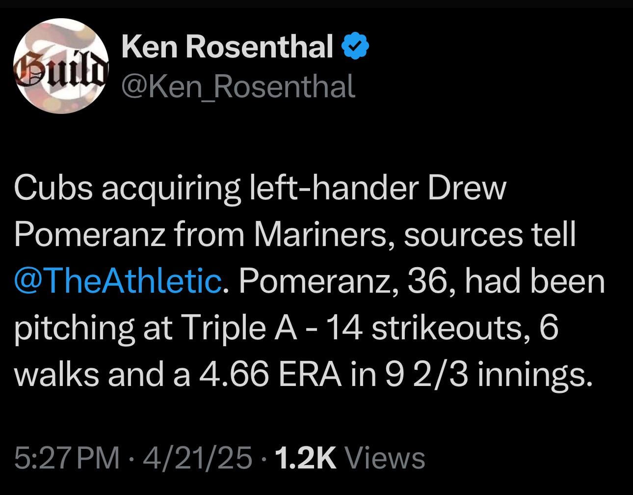[Ken Rosenthal] Cubs acquiring left-hander Drew Pomeranz from Mariners