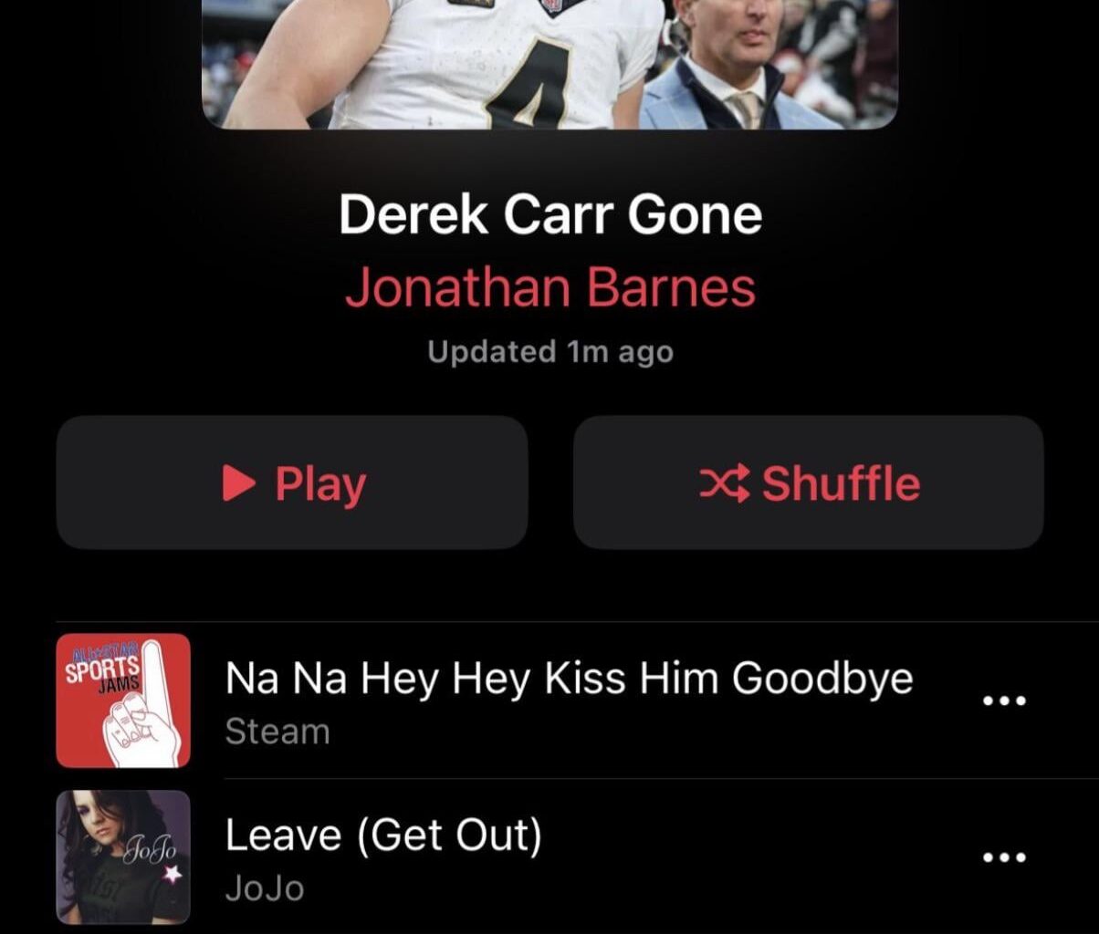 Fans made a playlist for Derek Carr to leave NOLA🤣