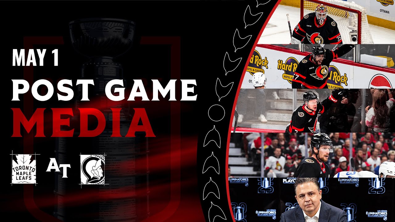 David Perron, Brady Tkachuk, Linus Ullmark, Thomas Chabot, Travis Green Game Six Postgame Media