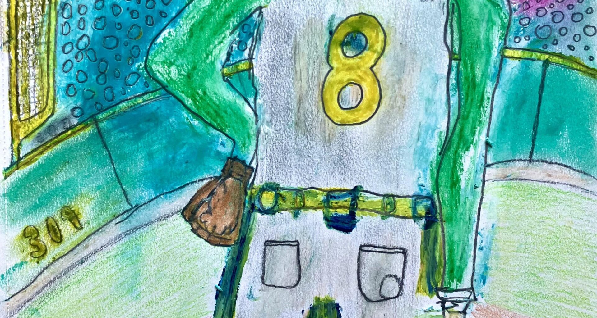 Drawing I made of an A’s pitcher at sunset.