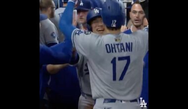 #ShoheiOhtani celebrates with Hyeseong Kim in first #Dodgers start