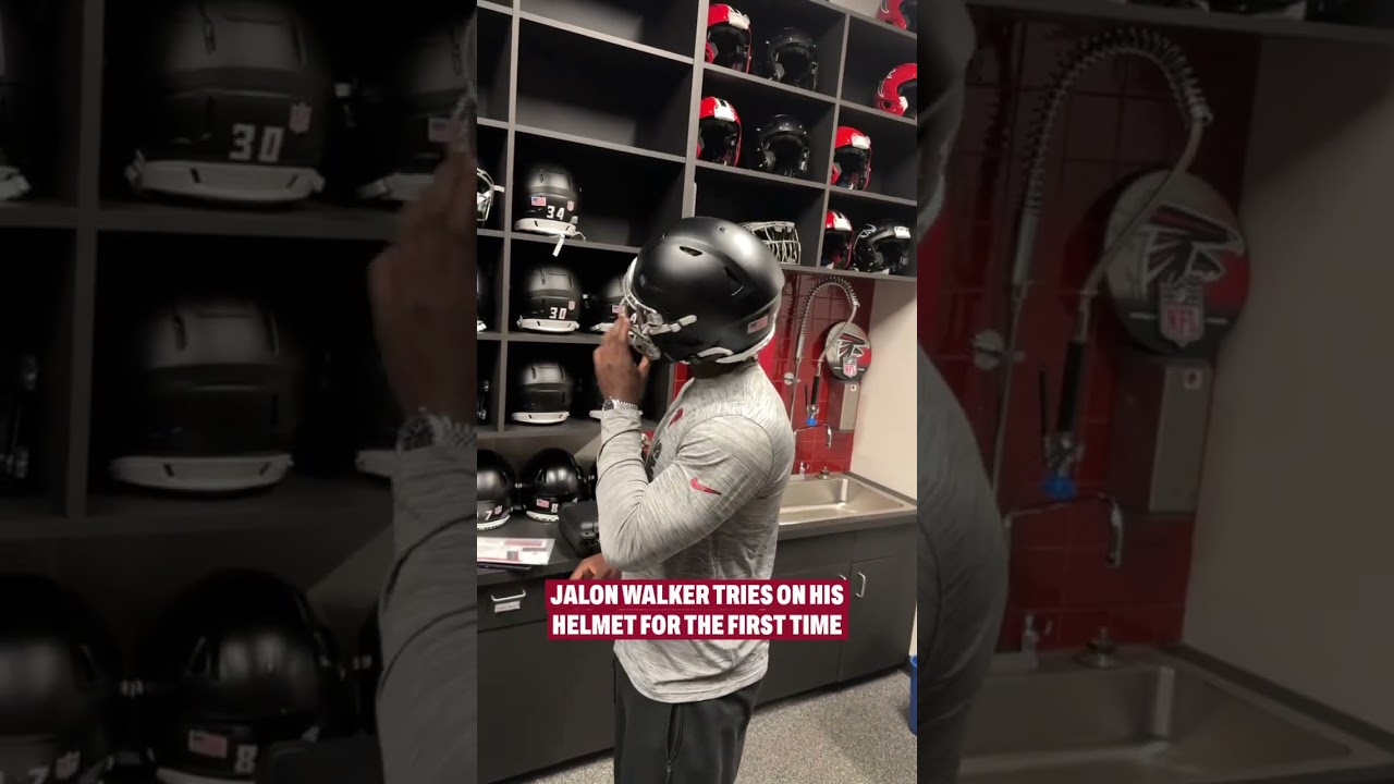 Jalon Walker tries on his helmet for Rookie Camp 🤩  #nfl #atlantafalcons #falcons  #nflfranchise