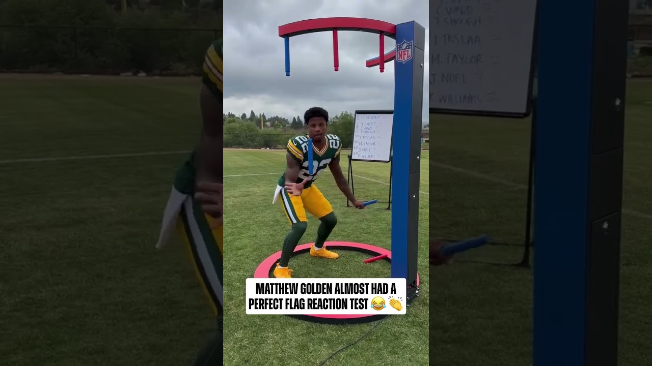 Packers rookie WR Matthew Golden does really well on the flag reaction drill...until the end!