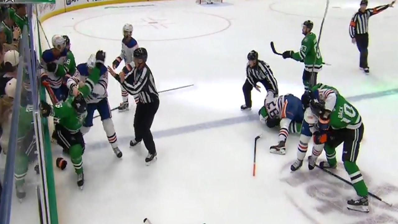 Stars & Oilers Scrum As Game Ends