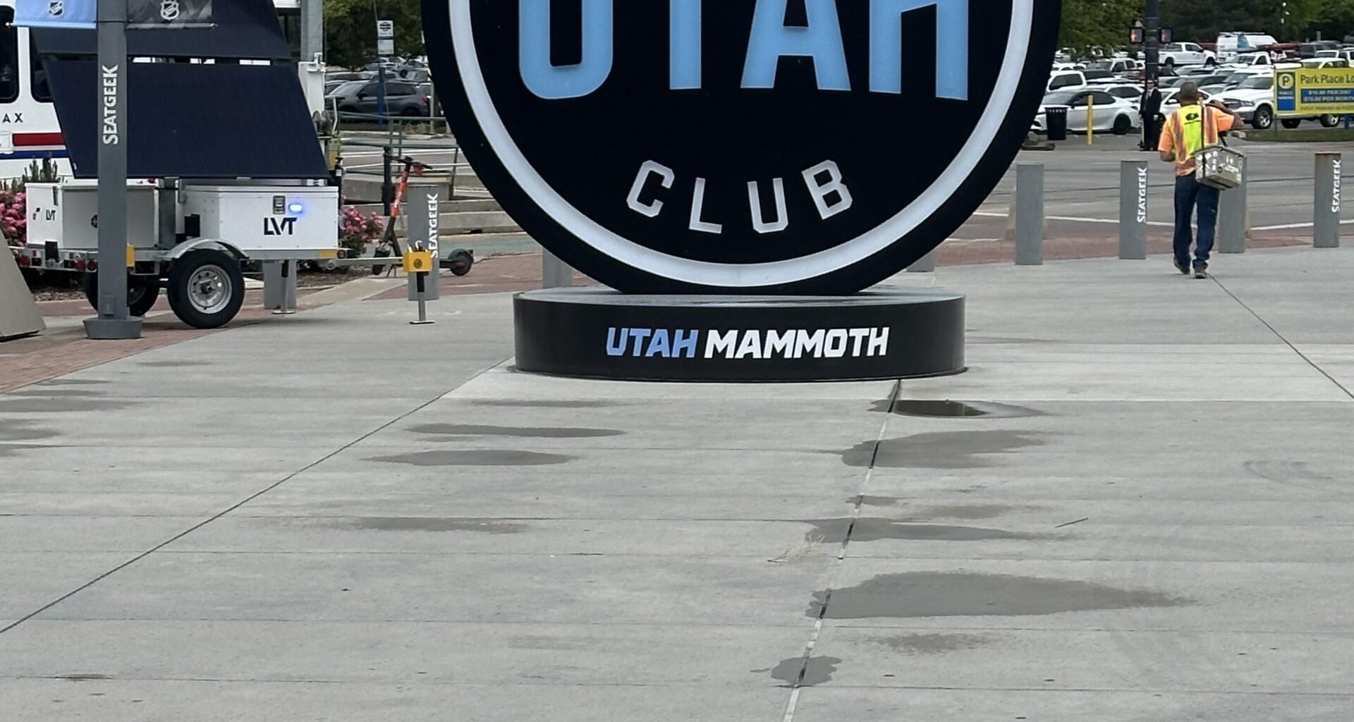 The puck wrapped with Utah Mammoth