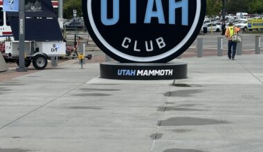 The puck wrapped with Utah Mammoth