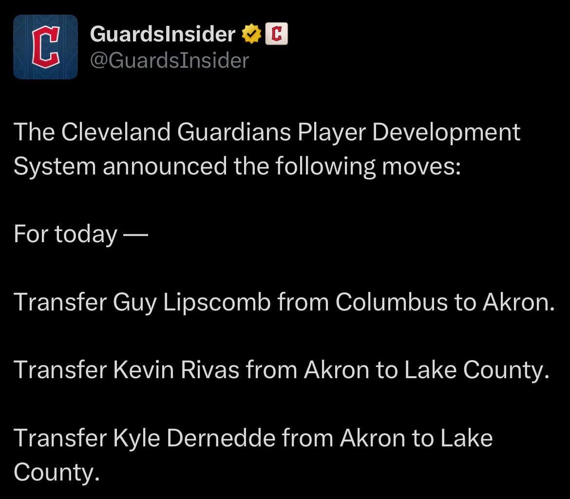 [GuardsInsider] *Guy Lipscomb sent from Columbus to Akron *Kevin Rivas and Kyle Dernedde sent from Akron to Lake County