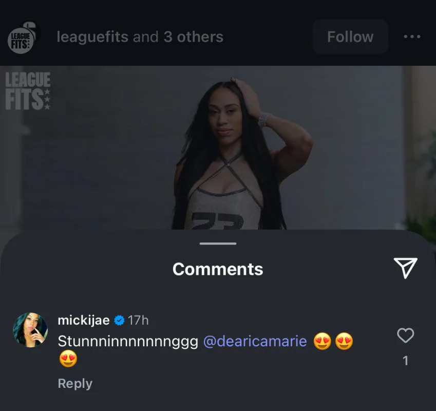 Jasmine J. Jordan's message in response to Dearica Hamby's outfit.@leaguefits/Instagram