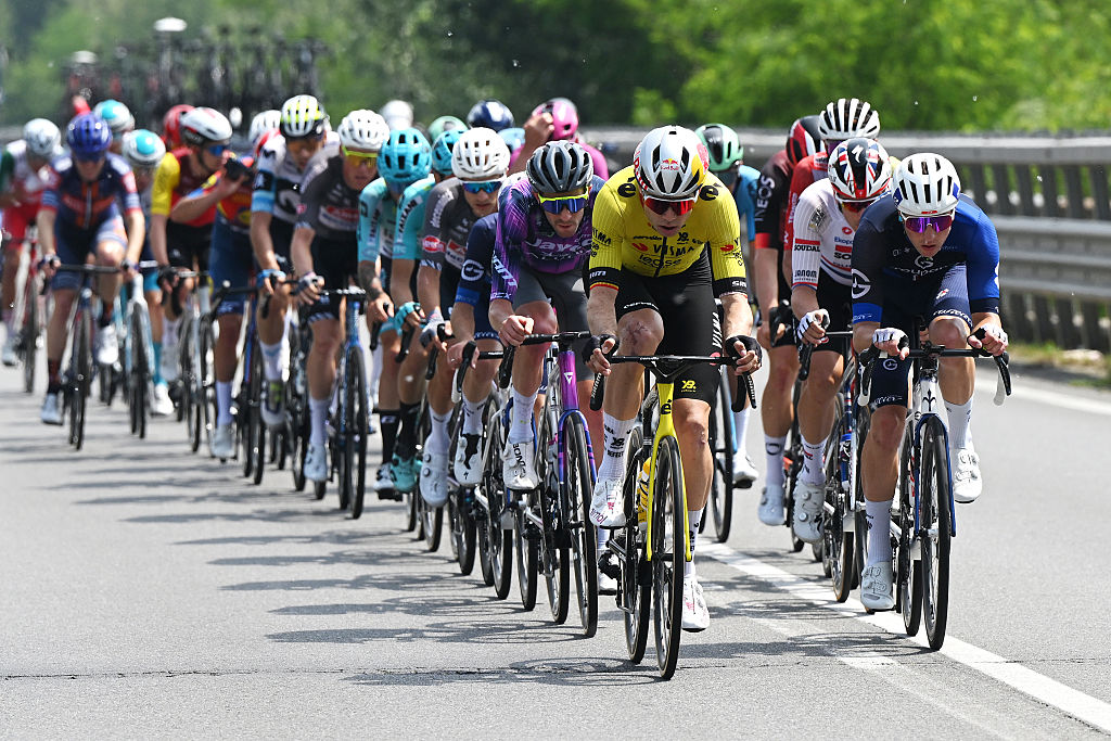SESTRIERE VIALATTEA ITALY MAY 31 LR Wout Van Aert of Belgium and Team Visma Lease a Bike and Enzo Paleni of France and Team Groupama FDJ compete in the breakaway during the 108th Giro dItalia 2025 Stage 20 a 2053km stage from Verres to Sestriere Vialattea 2036m UCIWT on May 31 2025 in Sestriere Vialattea Italy Photo by Dario BelingheriGetty Images
