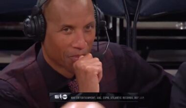 Reggie Miller points at Haliburton after the game.