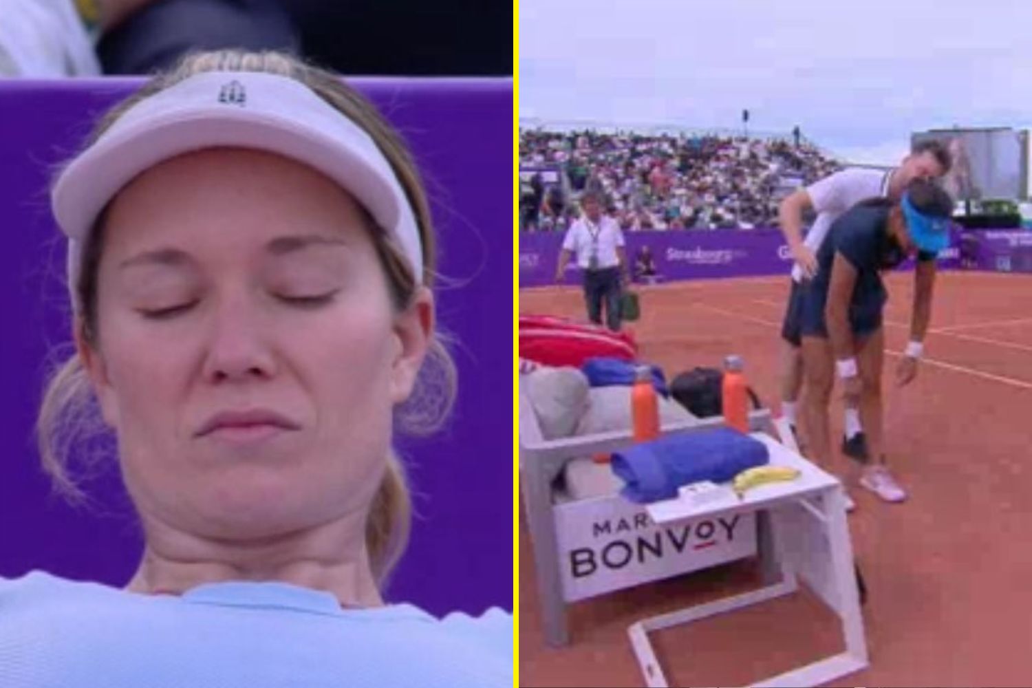 Danielle Collins’ face says it all as Emma Raducanu forced off court just days from French Open