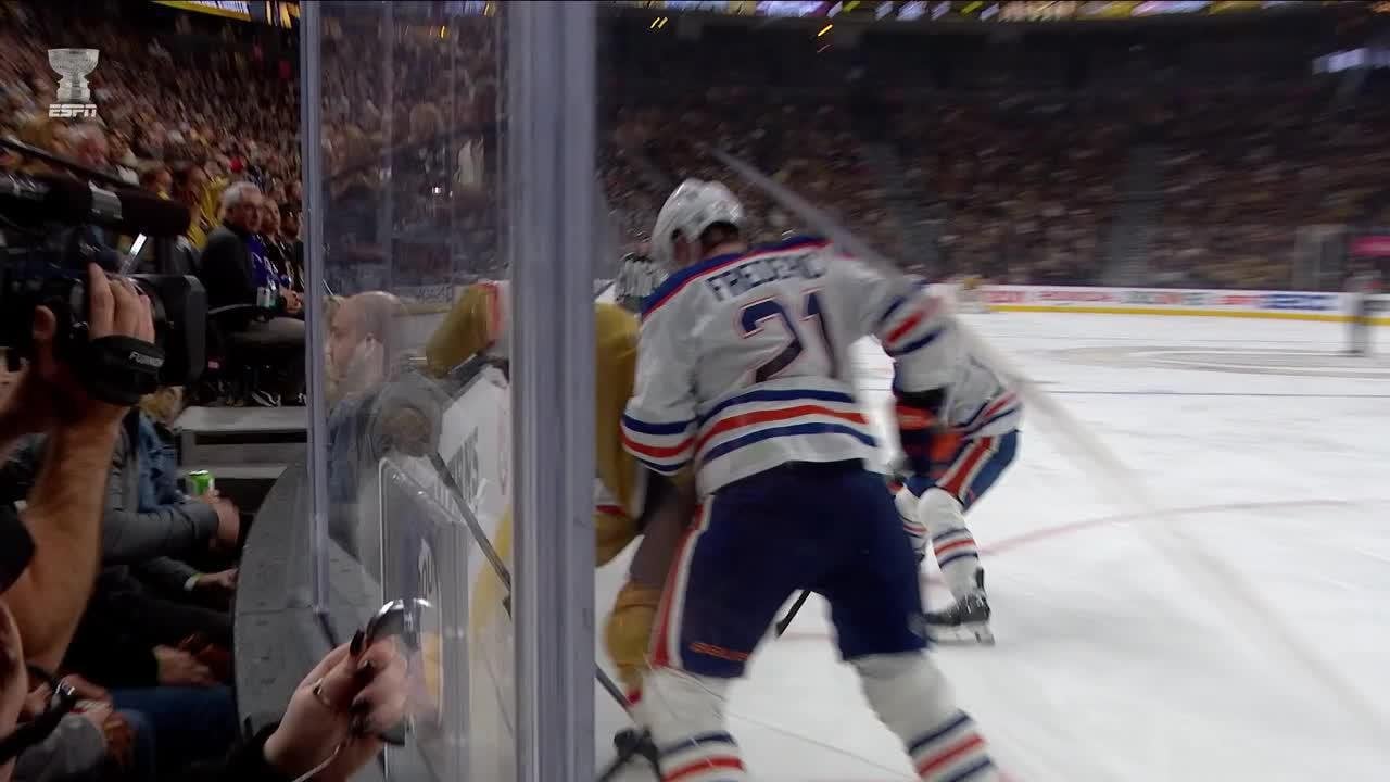 Nic Roy takes 5 minute Major for crosscheck in OT (Cross Check to Trent Frederic's face)