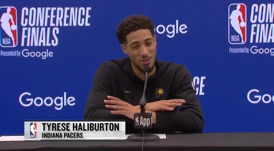 Tyrese Haliburton on his dad being back in the arena: "I know we're saying free pops and pops was free, but he was not in jail, he happened to be in a very beautiful home sitting very pretty watching NBA basketball. He's just fine"