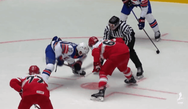 Michael Kesselring springs Cutter Gauthier on the breakaway for US’s opening goal at Worlds