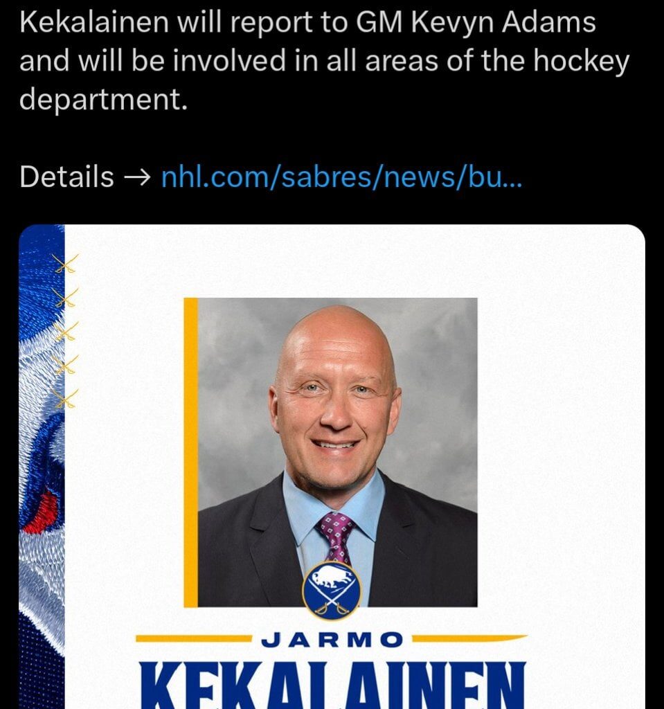 Jarmo Kekalainen Hired by Sabres to be Senior Advisor to Kevin Adams