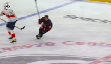 [FLA 4 CAR 0] Seth Jarvis headed to the locker room after taking a big hit from Mikkola