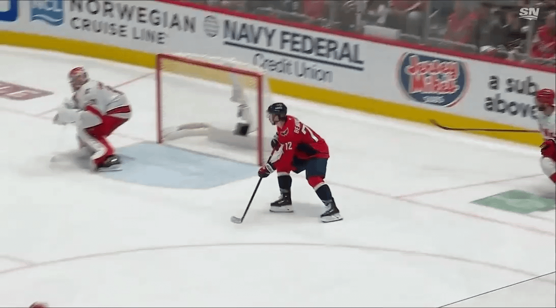 Anthony Beauvillier had a wide open net, but he hits the post.