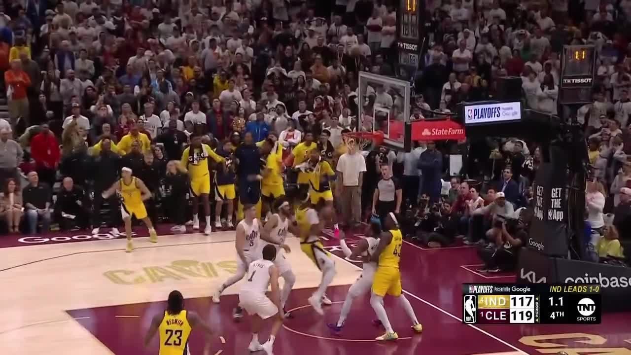 [Highlight] Tyrese Haliburton misses the free throw but gets the rebound and hits the triple to put the Pacers up 1 vs the Cavaliers and win the game!