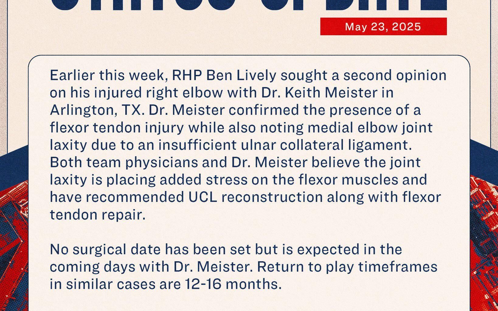 [GuardsInsider] Ben Lively will have TJ surgery