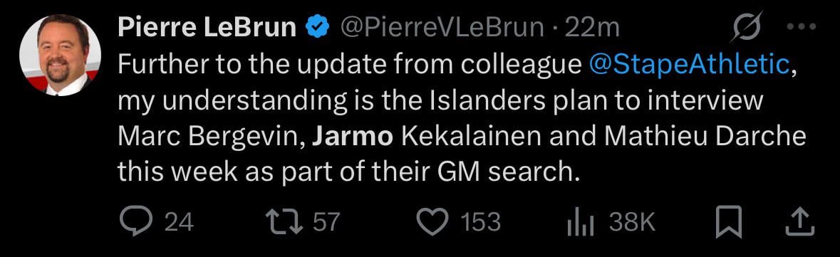 a familiar face to take reigns of the Islanders?